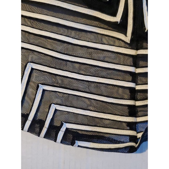 Damee Inc XL Sheer Retro Mesh Black White Geometric Striped Zip Up Jacket Shirt - Picture 6 of 9